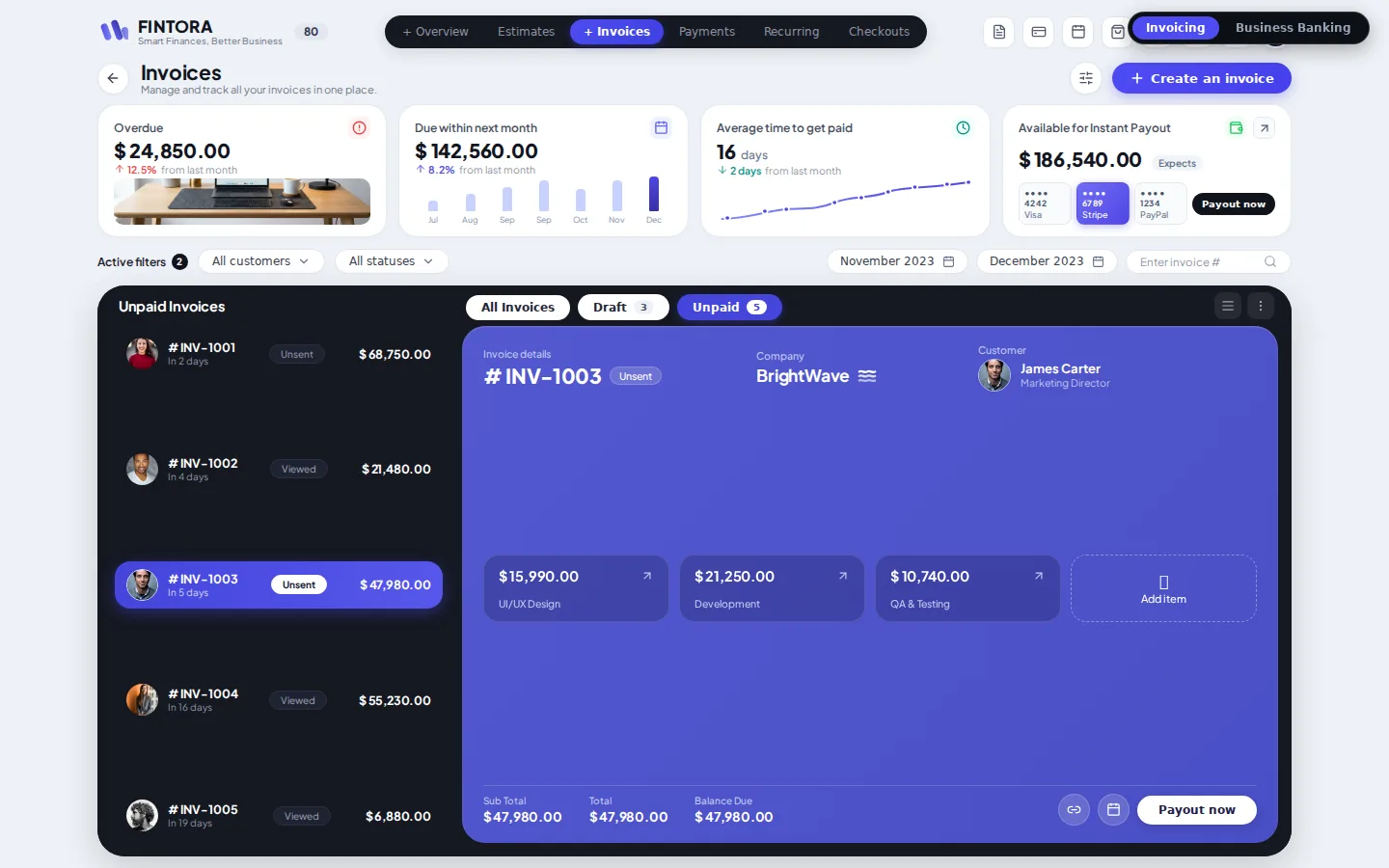 Altair: Invoicing & Banking Dashboards, preview 4 of 5