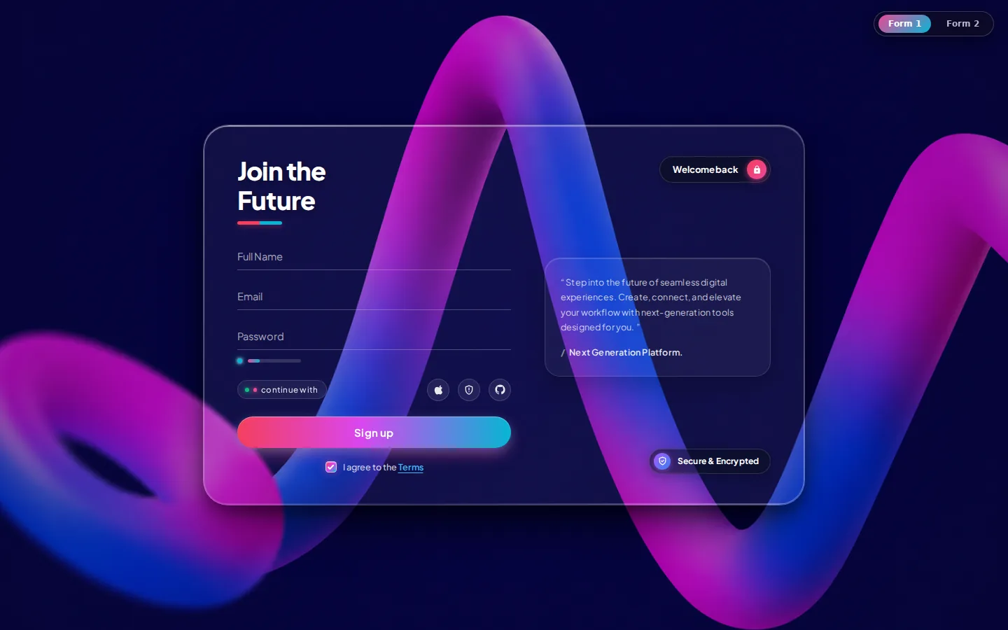 Aurora: Frosted Glass Login Forms: Dark