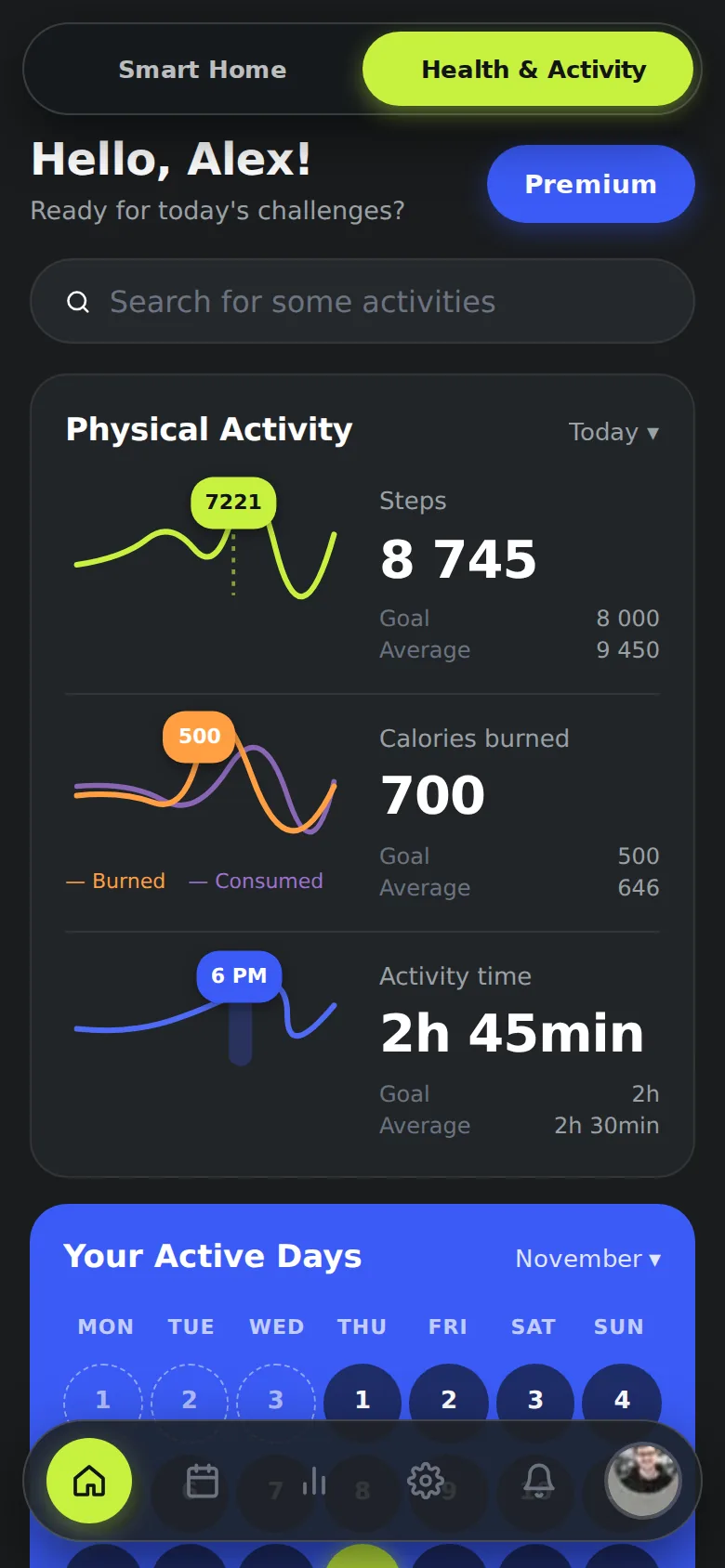 Nova: Smart Home & Health Dashboards, mobile screen