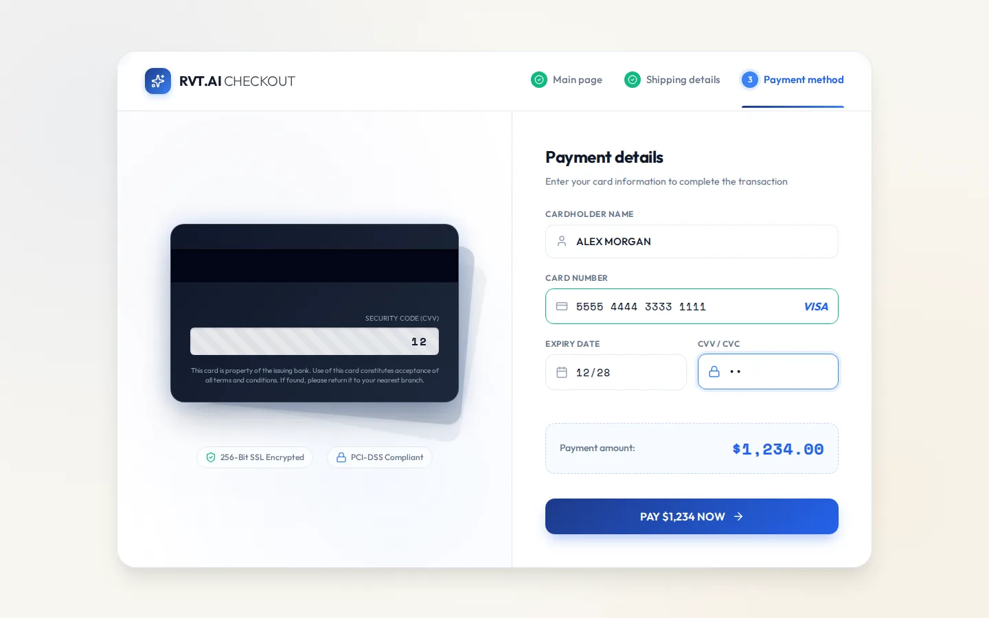 Sapphire: 3D Card Checkout Page, preview 2 of 5