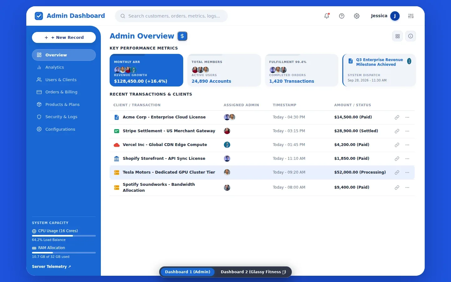 Two dashboards in one kit: SaaS admin for your users, fitness for their customers. Vega is now respo (2 of 2)